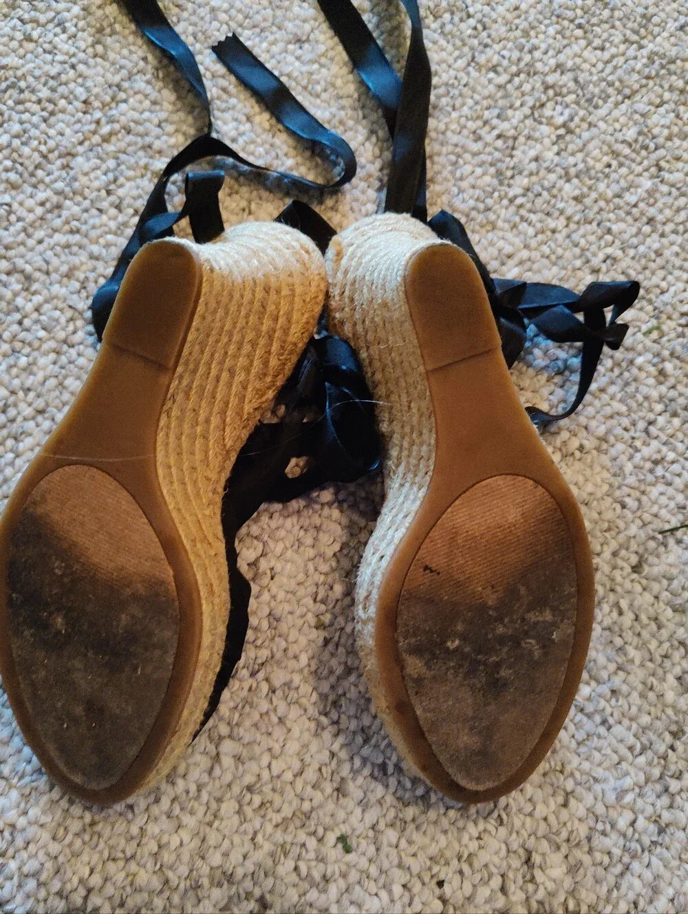 Stylish Black Bow Lace-Up Espadrille Sandals. Size 7 1/2